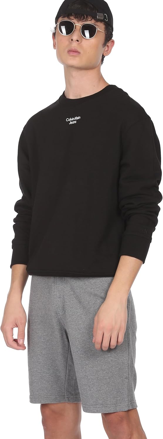 Calvin Klein Jeans Herren Stacked Logo Rundhalsausschnitt Schweres Strickmaterial XXL Schwarz (Ck Bl