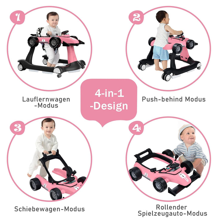 GOPLUS 4 in 1 Baby Lauflernhilfe, Lauflernwagen höhenverstellbar mit Licht &amp; Musik, Baby Walker Auto