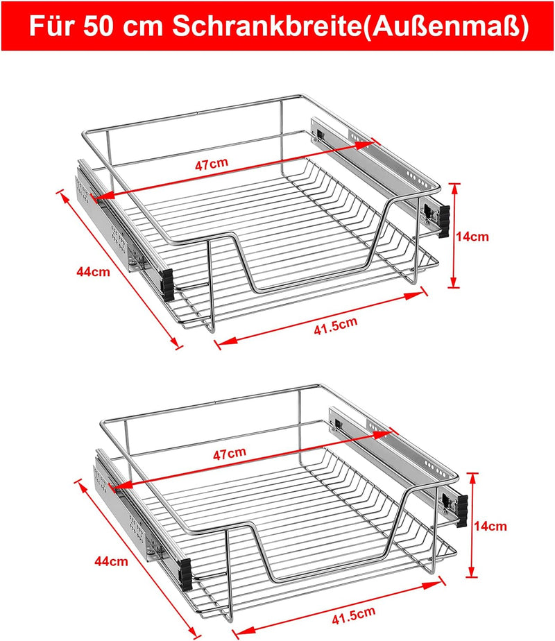 UISEBRT 2x Küchenschublade Teleskopschublade 50cm - Küchenschrank Schrankauszug Schlafzimmerschränke