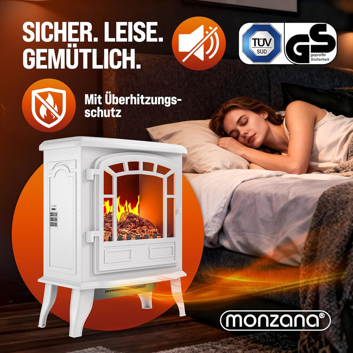 Elektrokamin mit Heizer Kaminfeuer LED elektrischer 2000W Heizlüfter weiss Elektroofen mit Flammen