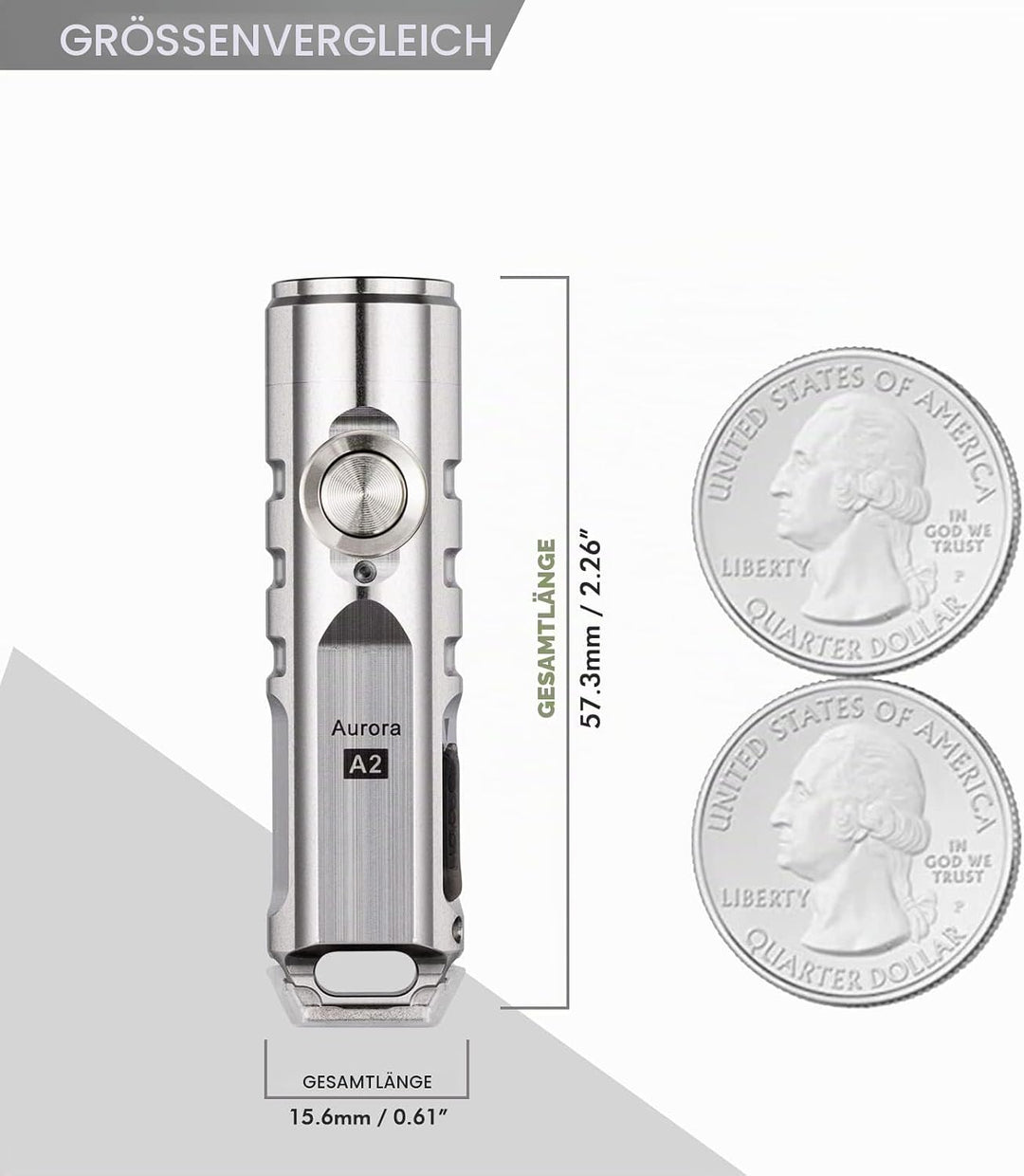 RovyVon A2 LED-Taschenlampe Edelstahl, 650 Lumen, Schlüsselanhänger Taschenlampe wiederaufladbar, IP