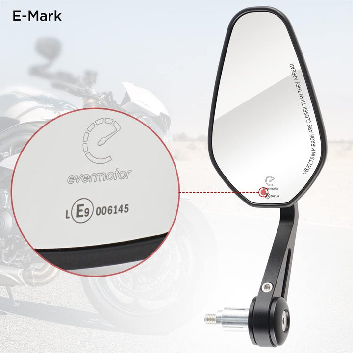 Evermotor Universal E9 CNC Aluminium Lenkerendenspiegel Motorrad Rückspiegel Spiegel Set E-geprüft