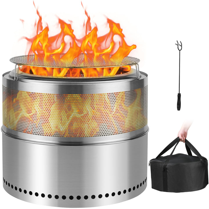 SMOOL 50cm Rauchfreie Feuerschale mit Grillrost + Schürhaken + Mehrzwecktasche, Abnehmbarer Aschekas