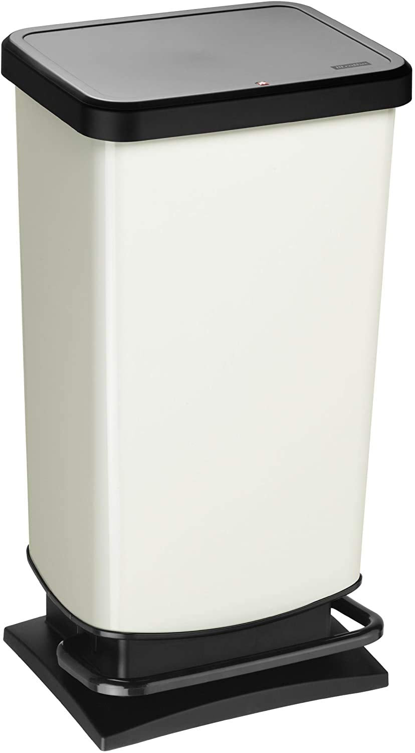 Rotho Paso Mülleimer 40 Liter mit Pedal und Deckel, Kunststoff (PP) BPA-frei, weiss metallic, 40l (3