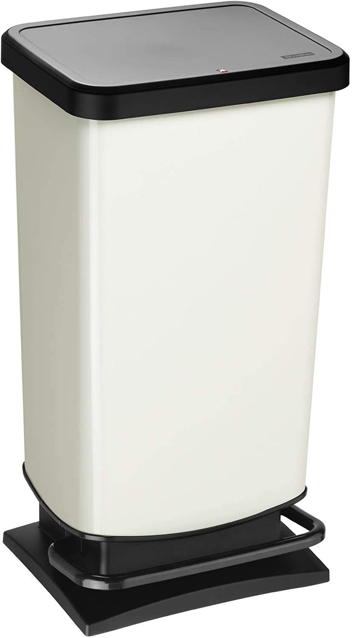 Rotho Paso Mülleimer 40 Liter mit Pedal und Deckel, Kunststoff (PP) BPA-frei, weiss metallic, 40l (3