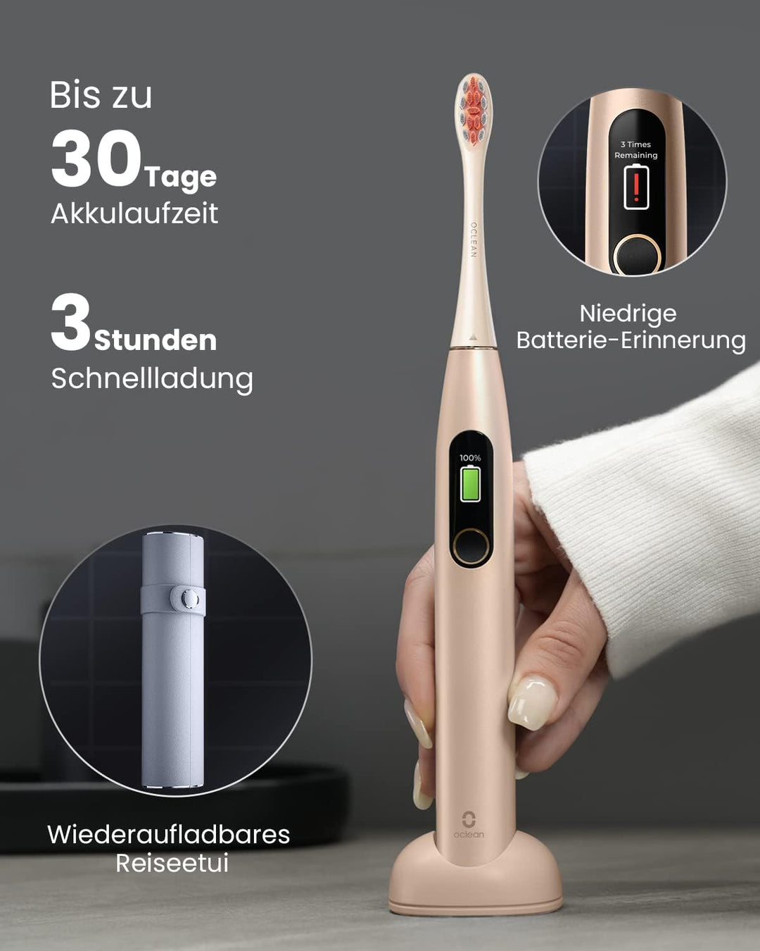 Oclean X Pro Digital Elektrische Zahnbürste mit 4 Bürstenköpfe & Reiseetui, Schallzahnbürste mit Far