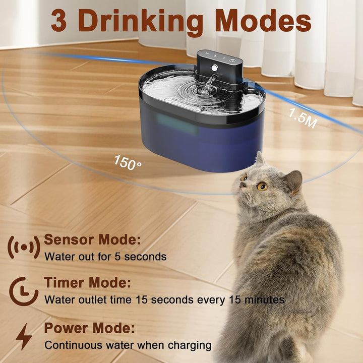 Katzenbrunnen Kabellos, Diealles Shine 2.2L Trinkbrunnen für Katze mit Bewegungsmelder, 4200mAh Wass