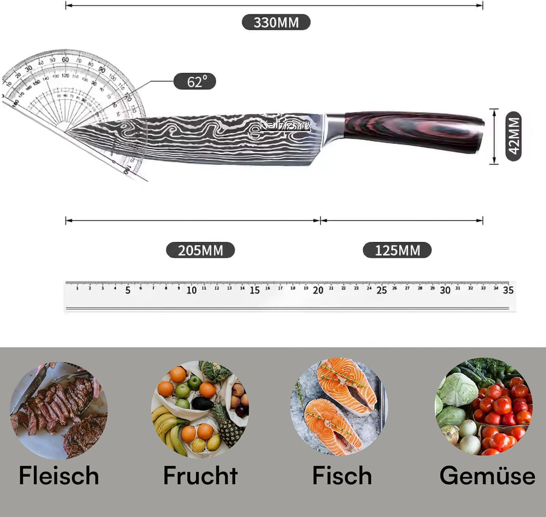 Kaihō Premium Chefmesser – Scharfes Küchenmesser aus 5Cr15 Edelstahl 20,5cm Klinge – Profi & Hobby K