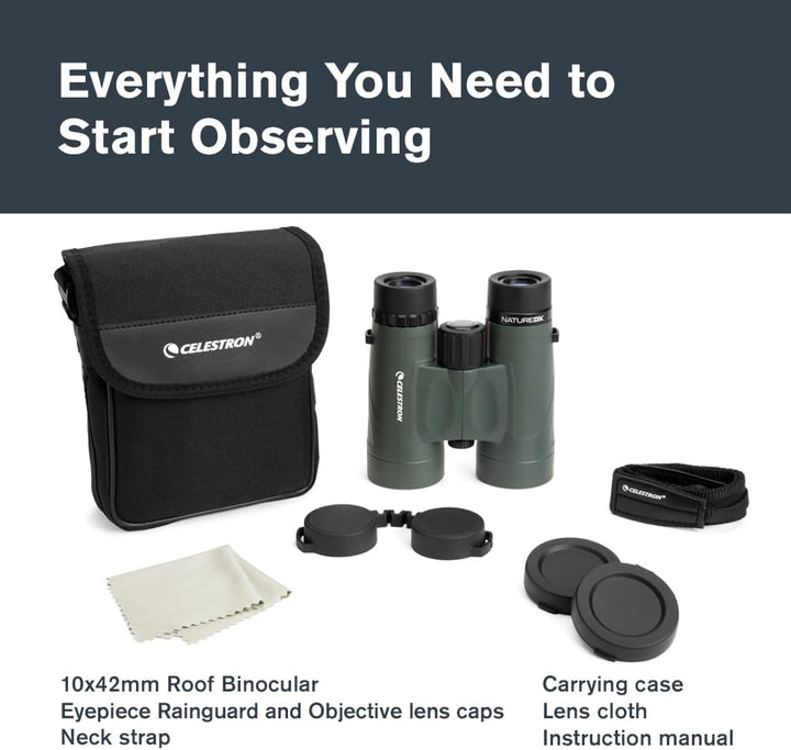 Celestron 71333 Nature DX 10 x 42 mm Ferngläser mit mehrfach vergüteter Linse, BaK-4 Prismenlinse un