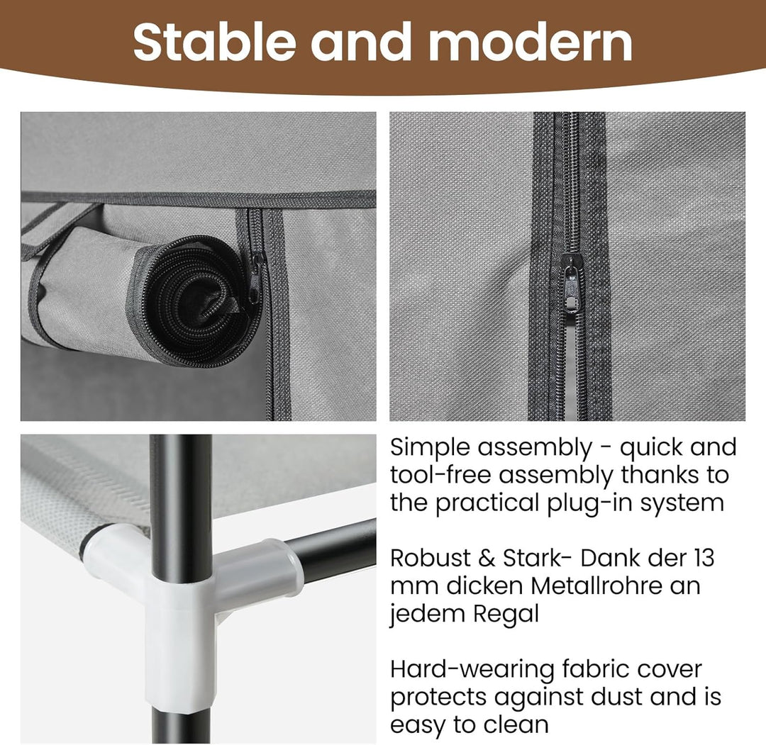 Faltschrank 108x45x170 cm Stoffkleiderschrank mit Reissverschluss und Kleiderstange, Seitentasche &