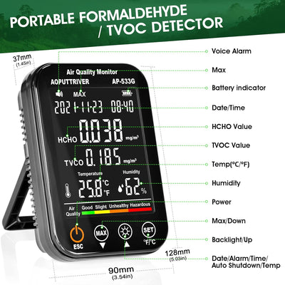 Formaldehyd Detektor, Feuchtigkeit Temperatur Luftqualitätsmonitor für HCHO/TVOC, 4 in1 Raumluftvers