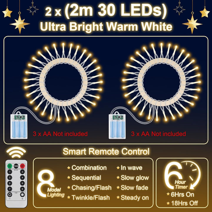 Weihnachtsstern Beleuchtet LED 60cm 2 Stück, Papiersterne Weihnachten Papierstern Beleuchtet zum Auf