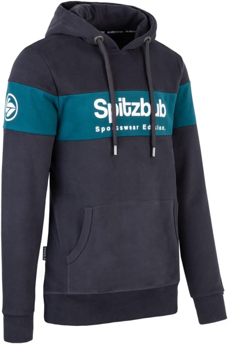 Spitzbub Herren Hoodie Kapuzenpullover in Dunkelgrau/Petrol, L