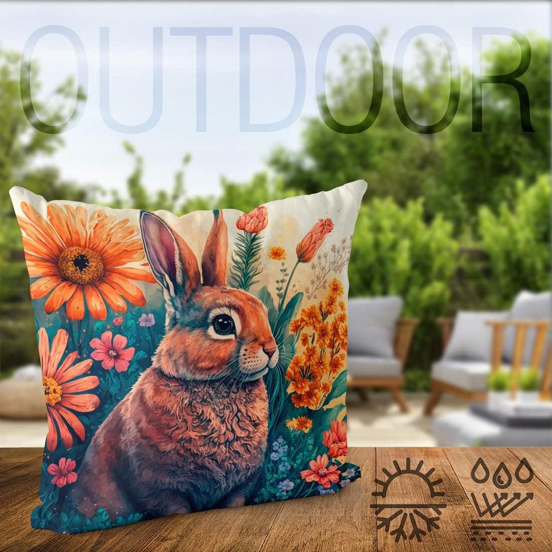 VOID Osterhase Blumenwiese 80x80 Kissenhülle Polyester Zierkissen Couchkissen Ostern Osterdeko Deko