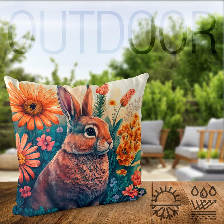 VOID Osterhase Blumenwiese 80x80 Kissenhülle Polyester Zierkissen Couchkissen Ostern Osterdeko Deko