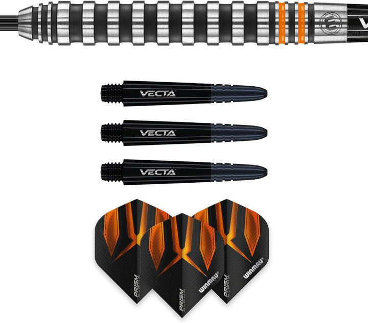 WINMAU Fury Wolfram-Dartpfeile mit Prismenflügeln und Vecta-Schäften (Stiele), 22–28 g, 28 g
