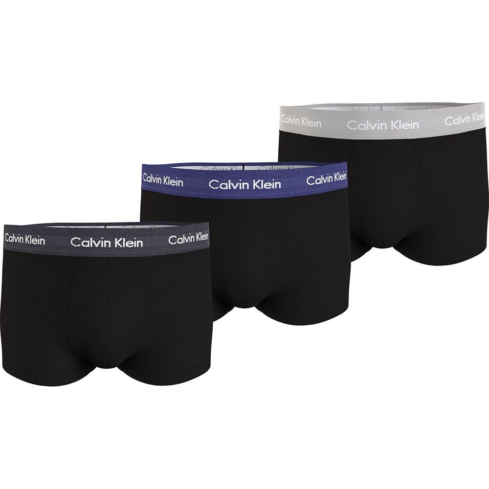 Calvin Klein Herren 3er Pack Boxershorts Low Rise Trunks Baumwolle mit Stretch S B- Ptm Gry, Spc Blu
