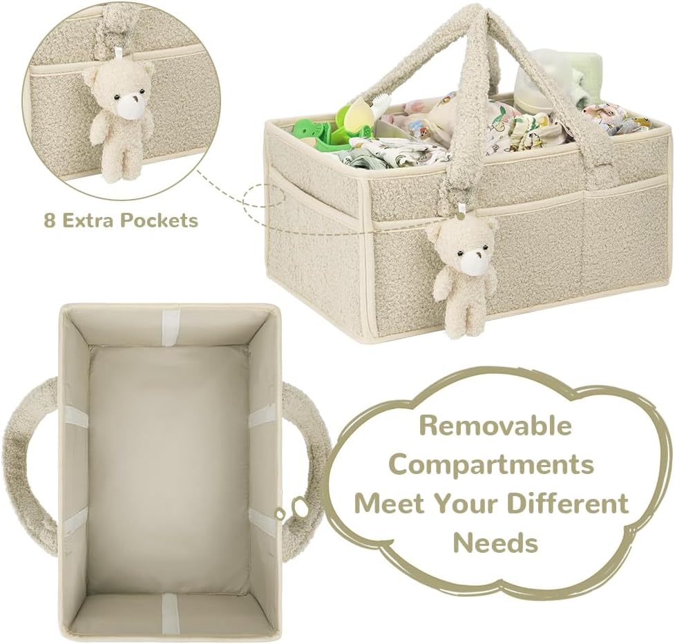 Baby Windel Caddy Organizer, Windel Organizer, Plüsch Baby Diaper Caddy mit Fächern & Griffen, Off-W