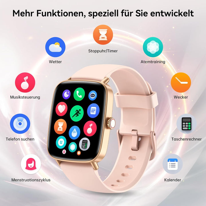 Yoever Smartwatch Damen mit Telefonfunktion - 1.85" Fitnessuhr Damen mit Herzfrequenz SpO2 Schlafmon
