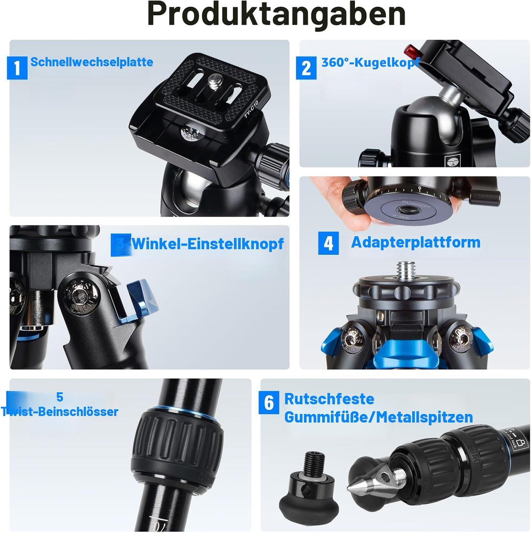 SIRUI AM203 Mini Stativ Kamera Klein Dreibein, Aluminium Ministativ Tischstativ Mini Tripod mit 360