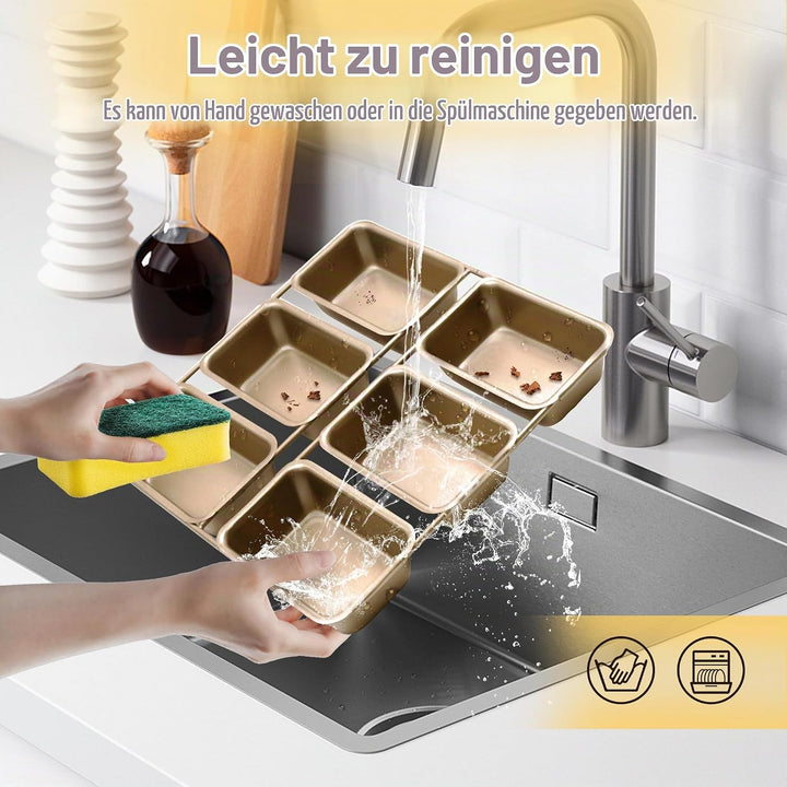 Mini-Kastenformen mit 6 Vertiefungen, antihaftbeschichtete quadratische Brotbackform, Brownie-Backbl
