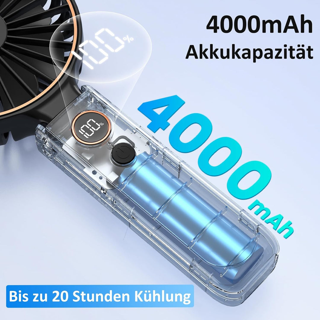 Rintea Handventilator, Tragbarer Mini Ventilator mit 6 Geschwindigkeiten, Faltbarer USB Ventilator,
