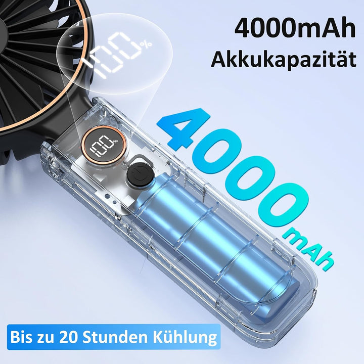 Rintea Handventilator, Tragbarer Mini Ventilator mit 6 Geschwindigkeiten, Faltbarer USB Ventilator,