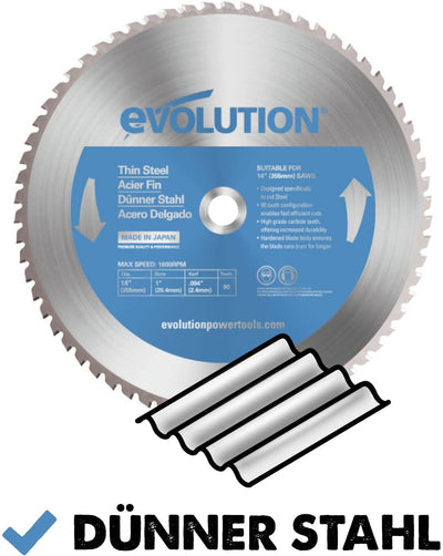 Evolution (T355TCT-90CS) - 355mm Sägeblatt zum Schneiden von Edelstahl - Metall-Sägeblatt mit Hartme