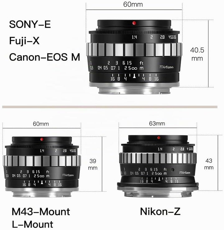 TT Artisan 23mm F/1.4 APS-C Objektiv Anschluss MFT Mount Silver manuelles Weitwinkelobjektiv für spi