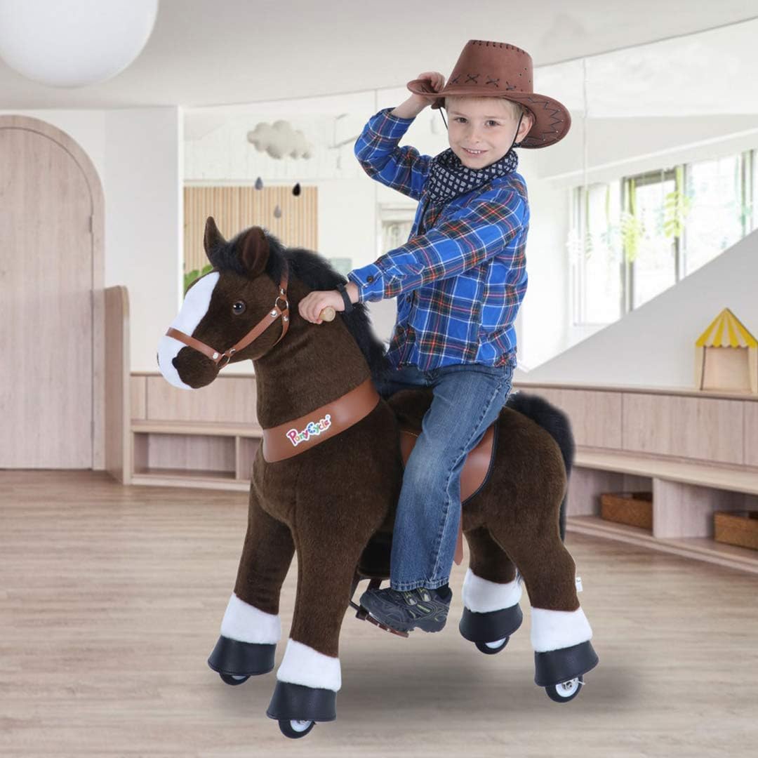 PonyCycle Offizielle Klassisch Modell U Reiten auf Pferd Spielzeug Plüsch Lauftier Dunkelbraunes Pfe