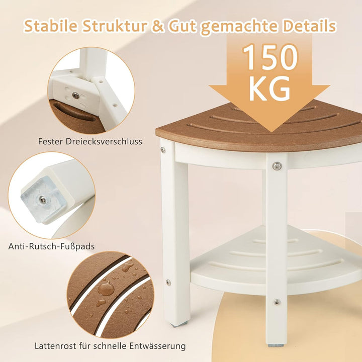 GOPLUS Eck-Badhocker mit Ablage, Duschbank Fächerform, Duschhocker für badzimmer, Balkon, bis 150 kg