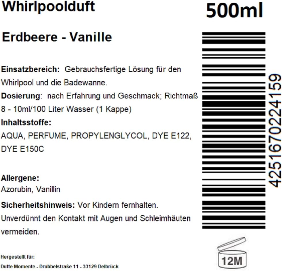 Dufte Momente | Whirlpool Duft 500ml | Erdbeere - Vanille | mit naturreinen und natürlichen ätherisc