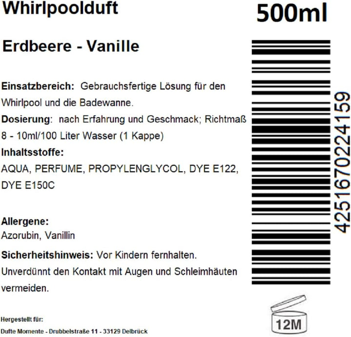 Dufte Momente | Whirlpool Duft 500ml | Erdbeere - Vanille | mit naturreinen und natürlichen ätherisc