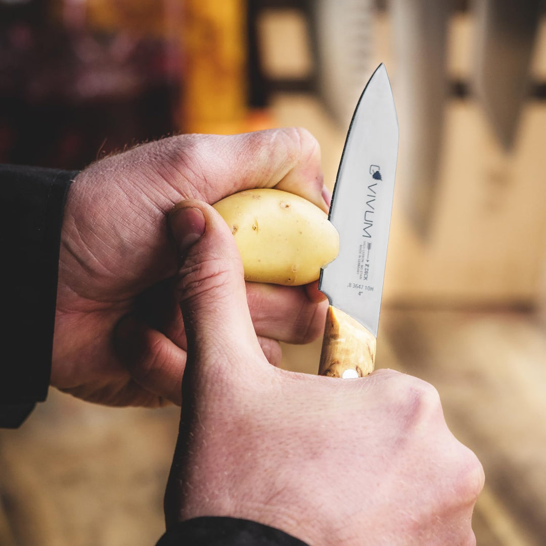 F.DICK Officemesser VIVUM (mit 10 cm Klinge, für feine Schneidarbeiten, mit Birkenholzgriff, 58 HRC,