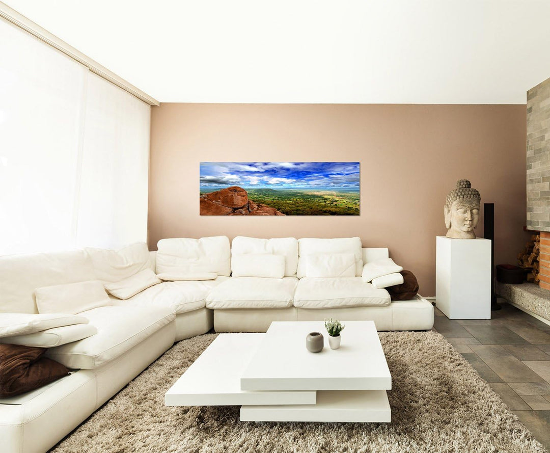 Paul Sinus Art Panoramabild auf Leinwand und Keilrahmen 150x50cm Senegal Nationalpark Felsen Wolken