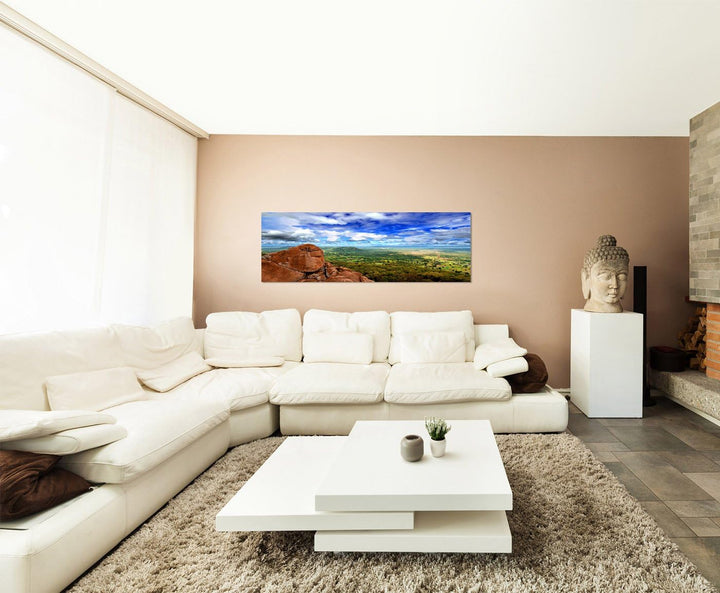Paul Sinus Art Panoramabild auf Leinwand und Keilrahmen 150x50cm Senegal Nationalpark Felsen Wolken