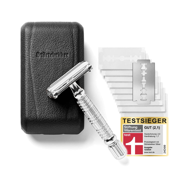 Störtebekker® Premium Rasierhobel Set für Herren im handgefertigten Lederetui - Rasierset mit Rasier