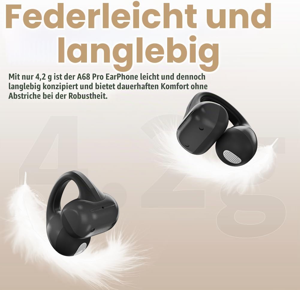 Open Ear Kopfhörer, Bluetooth Earbuds, Clip on Design mit 4 Noise Cancelling Mikrofone, 40h Std, Blu