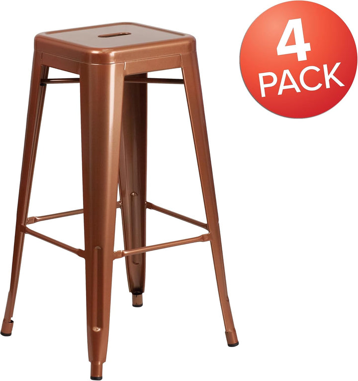 Flash Furniture Barhocker mit quadratischem Sitz, 76,2 cm hoch, rückenfrei, Metall, 4 Stück, Eisen,