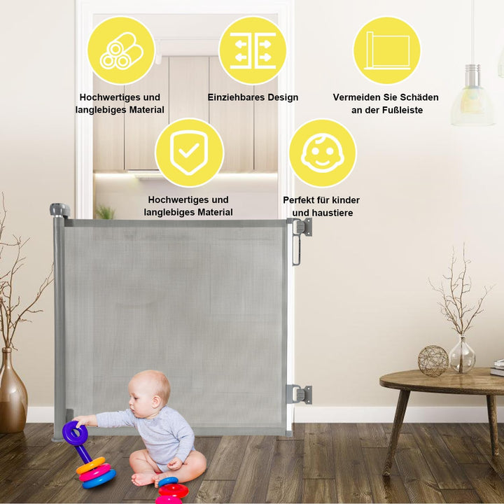 Jopassy Treppenschutzgitter 0-180cm, Türschutzgitter Ausziehbar, Baby Absperrgitter Schutzgitter Tre