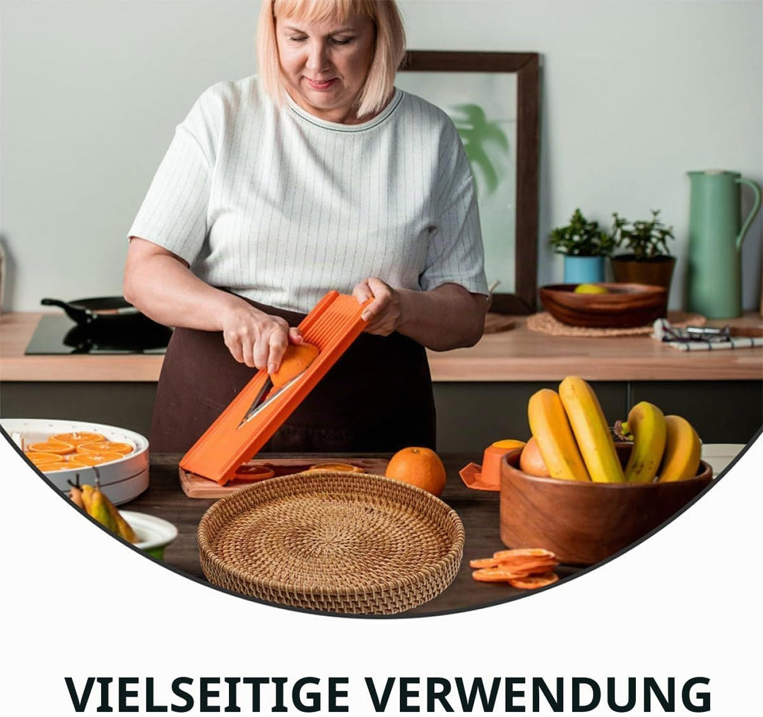 Rundes Handgeflochtenes Rattan Tablett 30cm aus Weide Flacher Aufbewahrungskorb für Küche Couchtisch