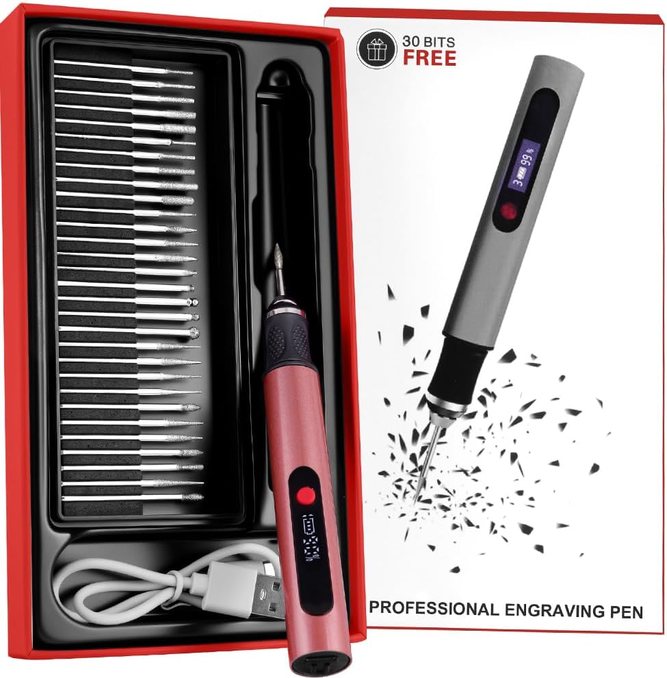 Flintronic Gravierstift, Kabelloser Elektrischer Gravierstift mit 30 Bits, Mini Gravierwerkzeug 3-Ga