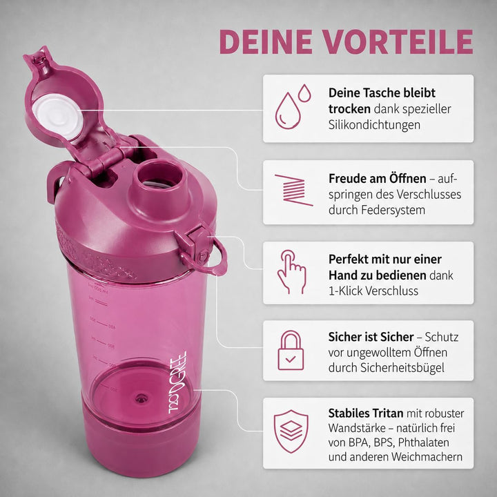 720°DGREE Protein Shaker mit Pulverfach 550ml “uberShaker“ – Auslaufsicher, BPA-Frei, Skala, Spiralm