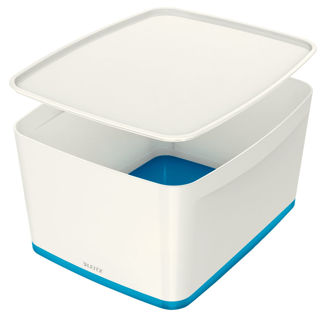 Leitz MyBox, Aufbewahrungsbox mit Deckel, Gross, Blickdicht, Weiss/Blau Metallic, Kunststoff, 521640