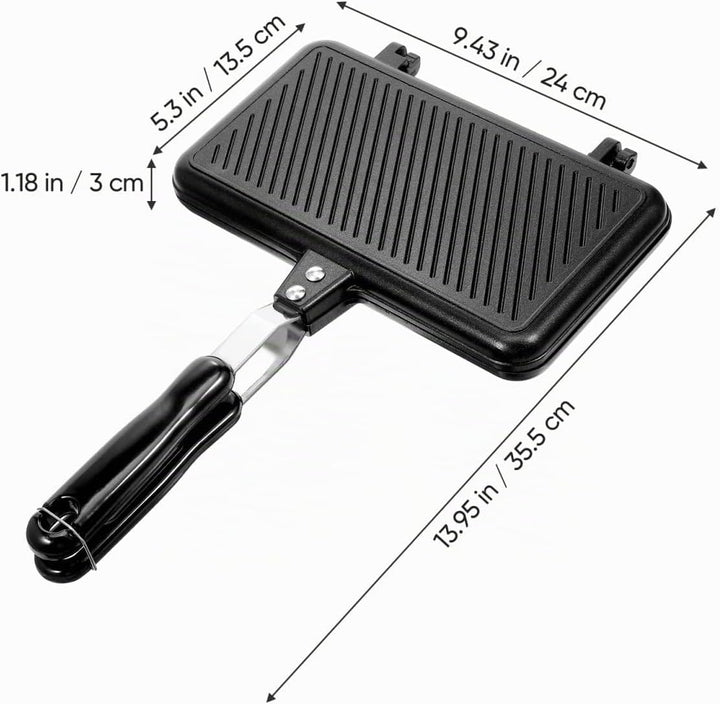 Healvian Doppelseitige Sandwich Bratpfanne 14X9.5 Zoll Antihaftbeschichtet Mit Ergonomischem Griff F