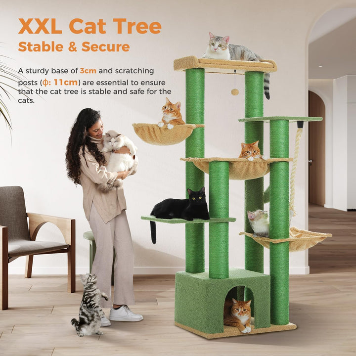 PAWZ Road Kratzbaum Grosse Katzen stabil mit Mehreren Ebenen, Hängematte,13 Sisalpfosten(φ11cm), Gro