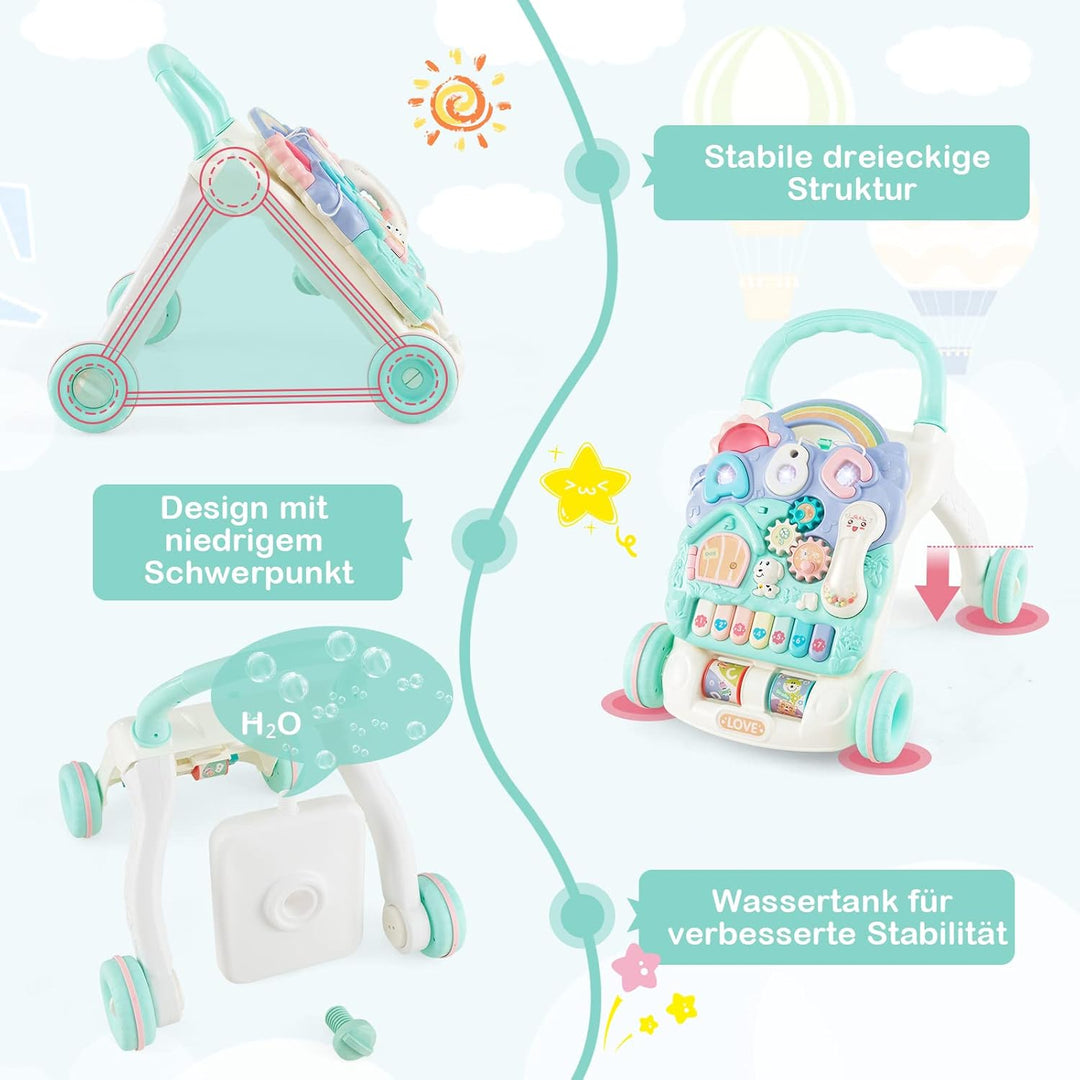 COSTWAY Lauflernhilfe mit abnehmbarem Spielbrett und verstellbarer Geschwindigkeit, Baby Walker mit