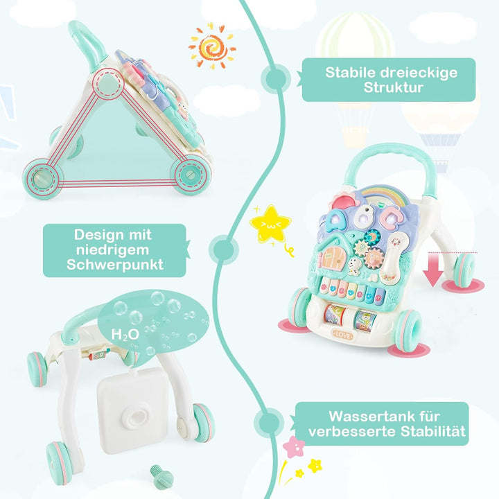 COSTWAY Lauflernhilfe mit abnehmbarem Spielbrett und verstellbarer Geschwindigkeit, Baby Walker mit