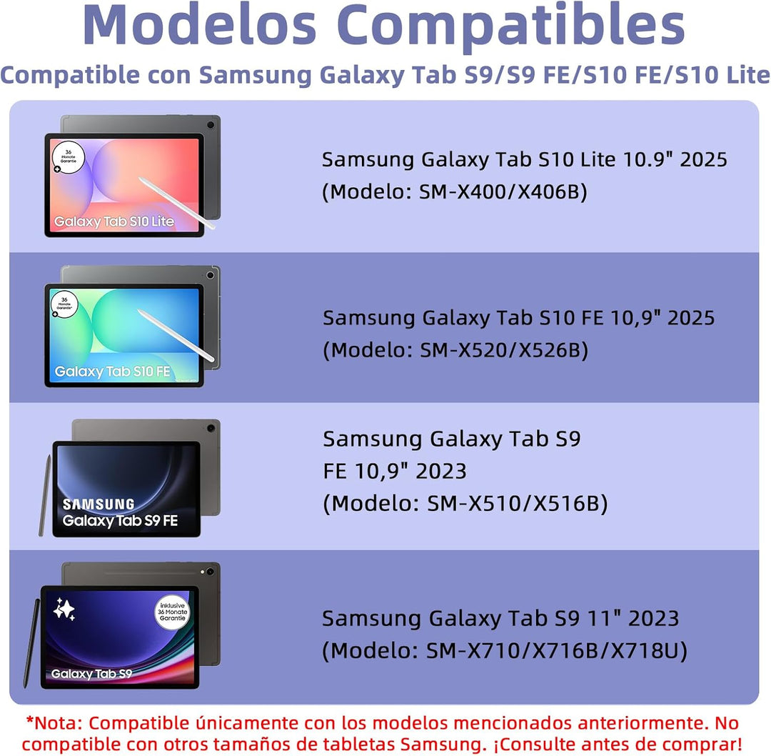 Bettdow für Samsung Galaxy Tab S9 FE/S9 2023 Tastatur Hülle, Lila (Spanisch), Lila