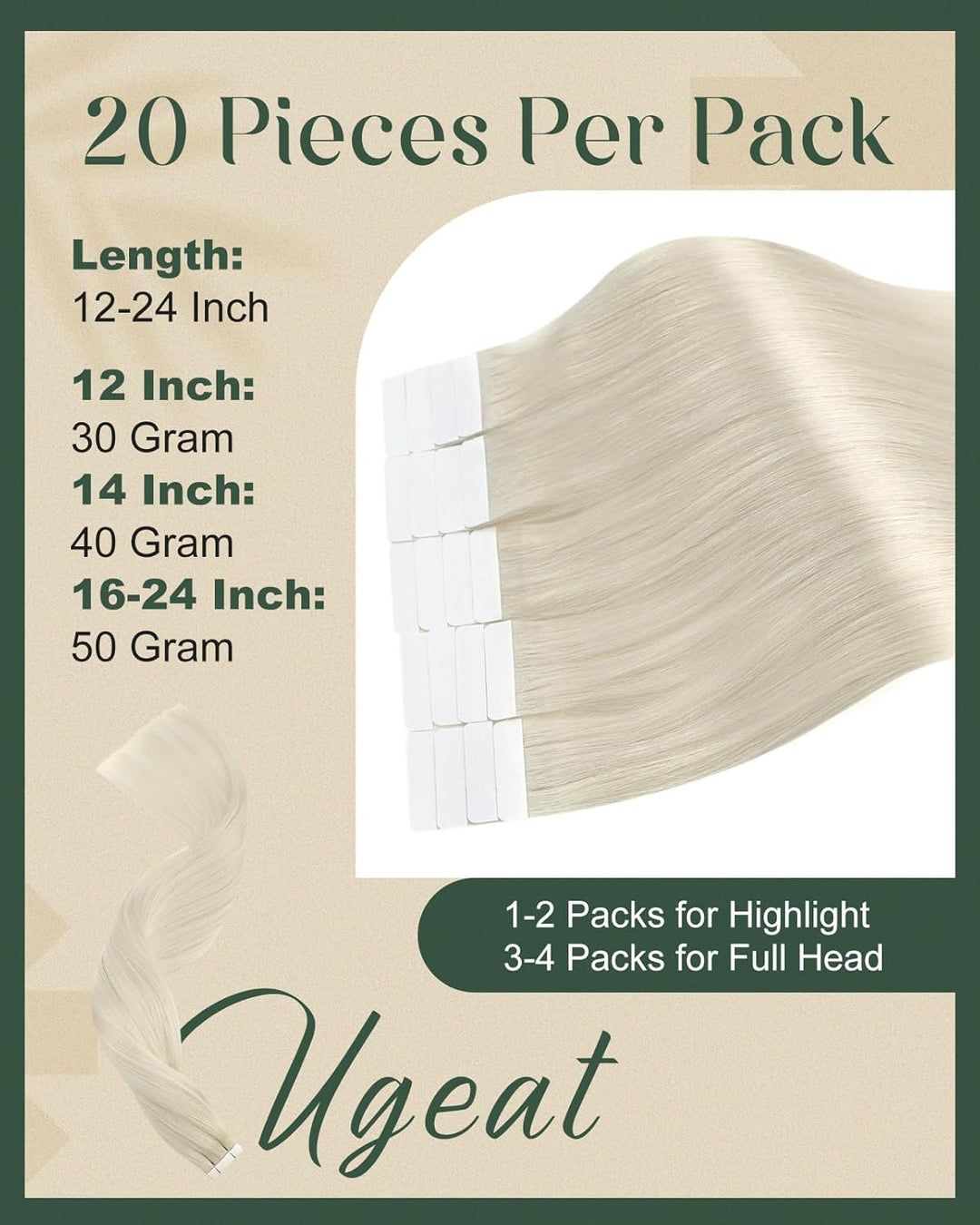 Ugeat Invisible Tape Extensions Echthaar Weissblond Echthaar Extensions Tape in Remy Haar Seamless H